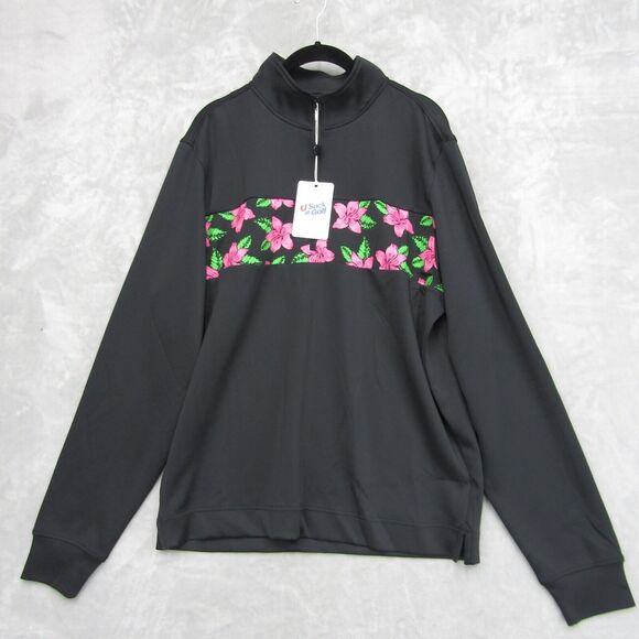 U Suck At Golf 1/4 Zip Pullover Long Sleeve Shirt Sz M Black Floral Pattern NWT - Picture 1 of 14